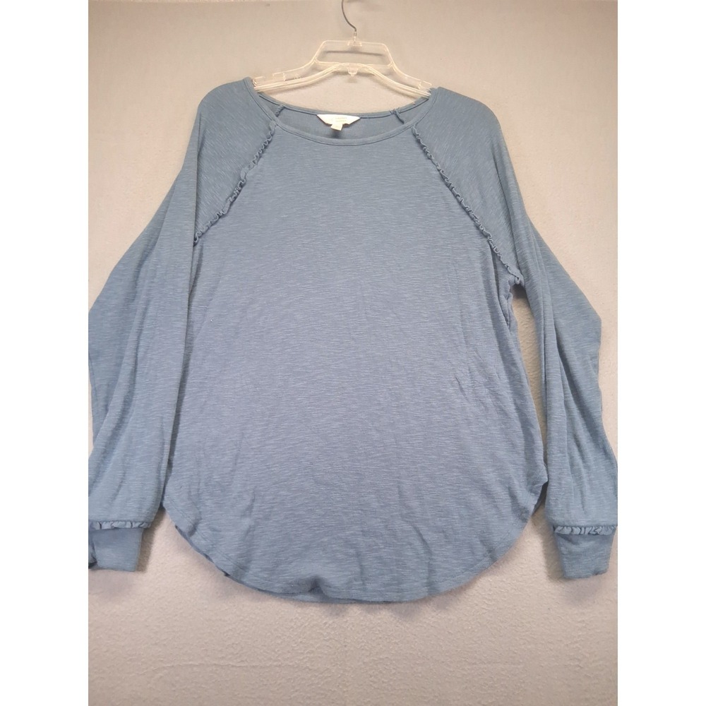 LC Lauren Conrad Women's Blue Raglan Ruffle Long Sleeve Tunic‎ Top Small